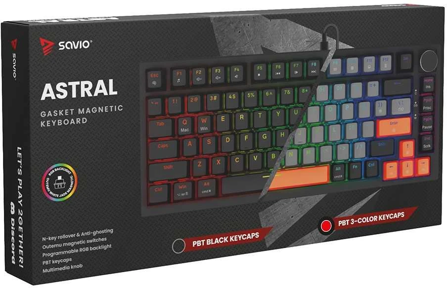 Savio Klaviatūra magnetyczna astral juodas outemu baltas jade magnetic rgb 3 spalvų keycapów