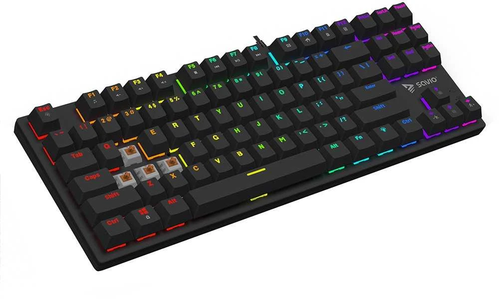 Klaviatūra žaidimams Savio Tempest X2 Outemu Brown su laidu mechaninė su pašvietimu juoda