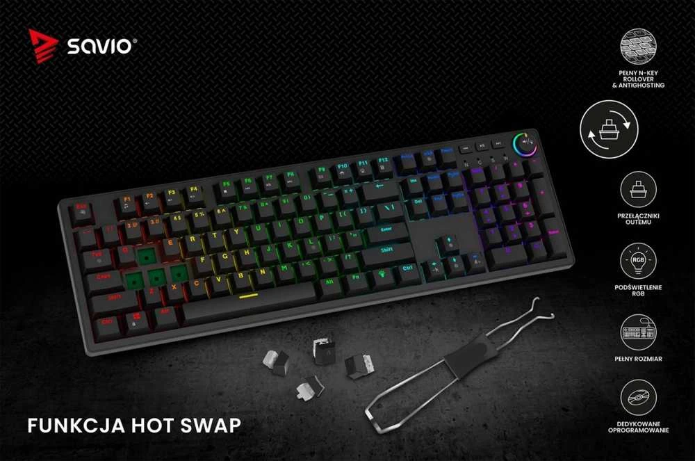 SAVIO STYX Mechaninė klaviatūra Outemu Raudona, Hot Swap, RGB
