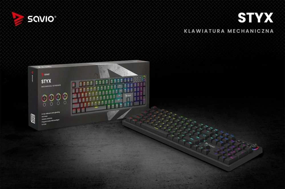 SAVIO STYX Mechaninė klaviatūra Outemu Raudona, Hot Swap, RGB
