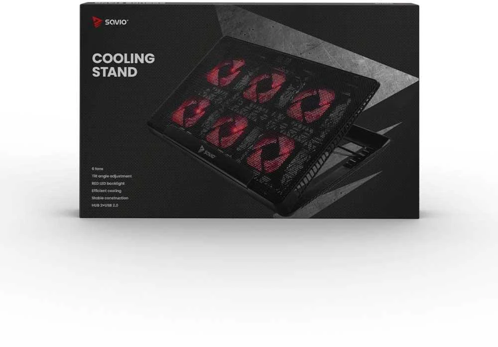 Nešiojamas kompiuteris cooling pad, 6 backlit fans, 2000 RPM, SAVIO COS-01