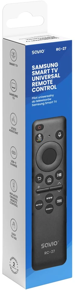 SAVIO RC-27 Universalus/pakaitinis nuotolinio valdymo pultas SAMSUNG televizoriui – SMART TV