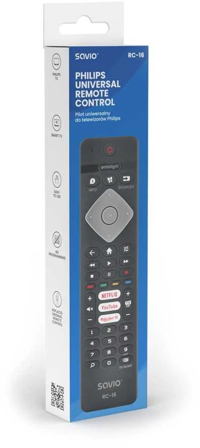 Savio pilot universalus/zamiennik do tv philips, smart tv, rc-16
