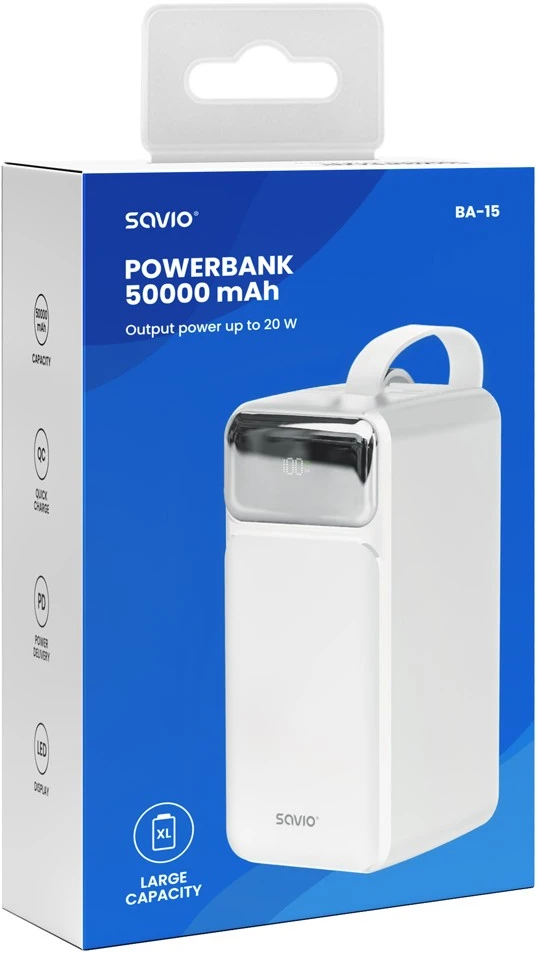 Savio BA-15 50000 mAh balta