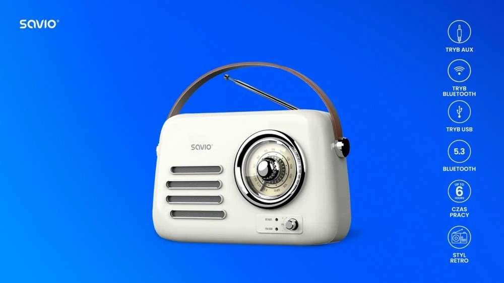 SAVIO RS-02 Portable Radio, baltas
