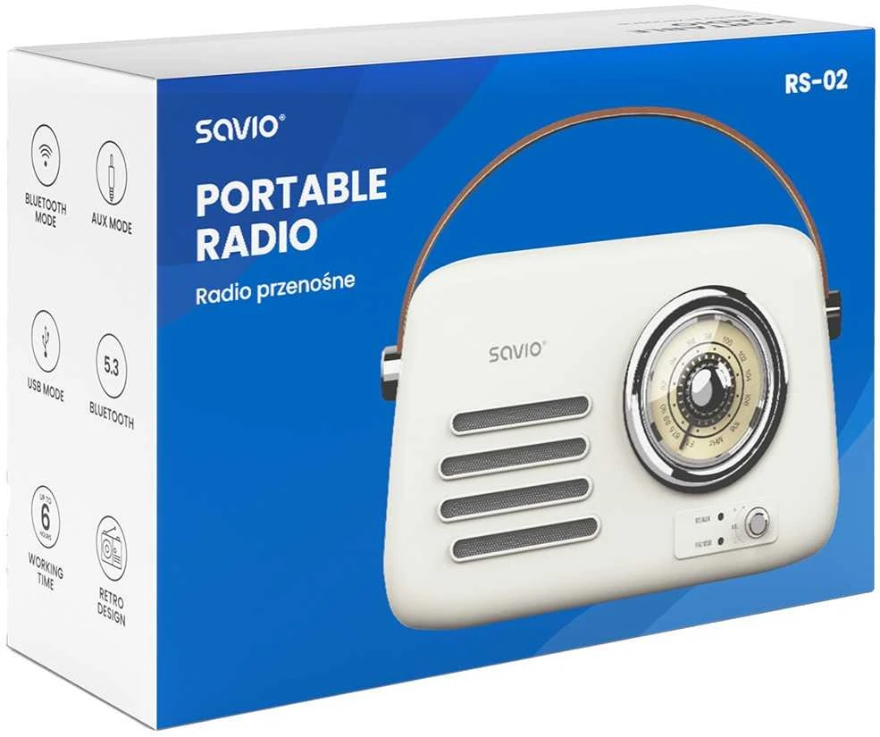 SAVIO RS-02 Portable Radio, baltas