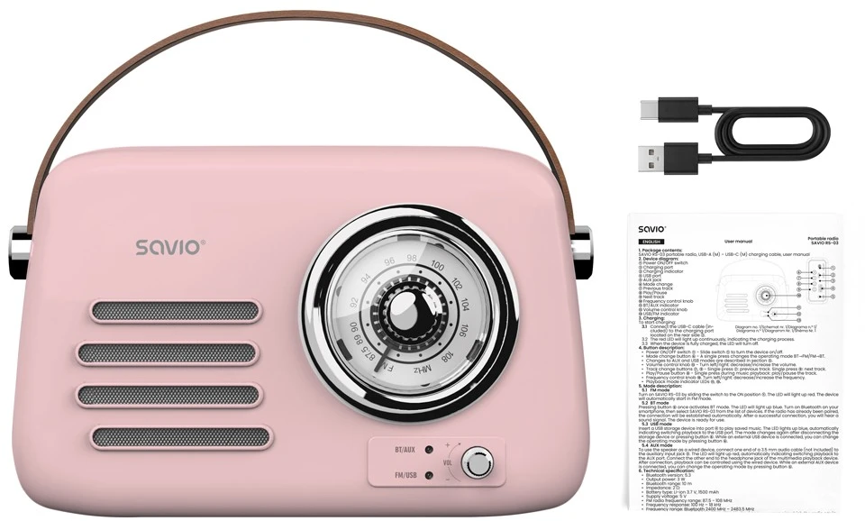 SAVIO RS-03 Portable radio, pink