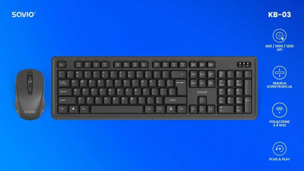Savio KB-03 klaviatūra su pele Home/Office USB QWERTY US English Juodas
