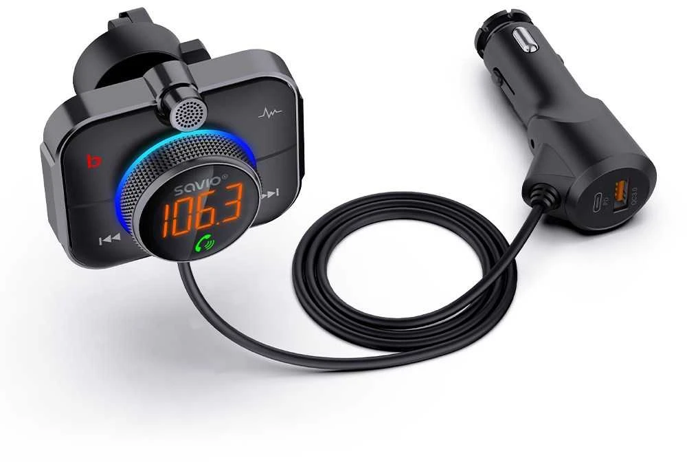 Belaidis Garso Siųstuvas - Savio TR-14 FM Bluetooth 5.0 USB PD 3.0 QuickCharge Juodas