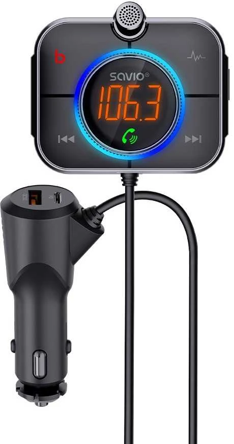 Belaidis Garso Siųstuvas - Savio TR-14 FM Bluetooth 5.0 USB PD 3.0 QuickCharge Juodas