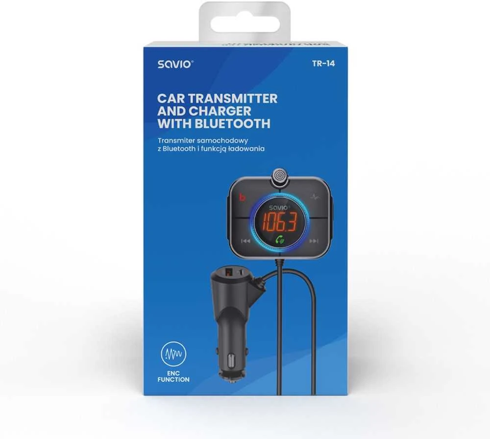 Belaidis Garso Siųstuvas - Savio TR-14 FM Bluetooth 5.0 USB PD 3.0 QuickCharge Juodas