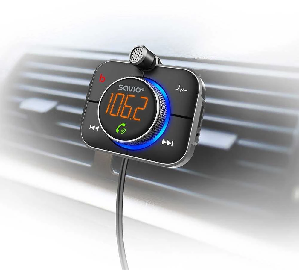 Belaidis Garso Siųstuvas - Savio TR-14 FM Bluetooth 5.0 USB PD 3.0 QuickCharge Juodas
