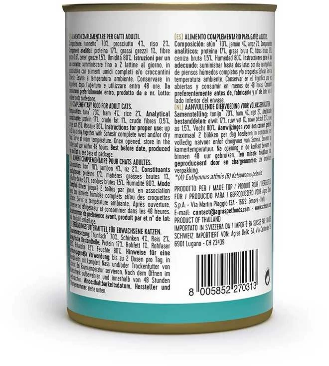 SCHESIR Tunas su kumpiu sultinyje - šlapias kačių ėdalas - 140 g