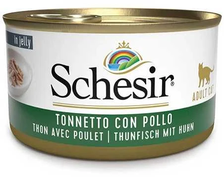 SCHESIR Tunas su vištiena drebučiuose - šlapias kačių ėdalas - 85 g