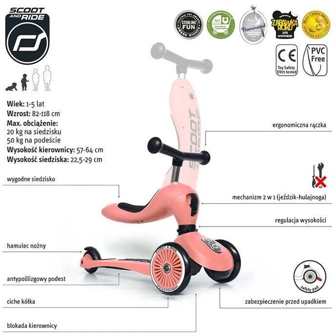 Paspirtukas - balansinis dviratukas Scoot & Ride Highwaykick 1 2in1 Peach 96353