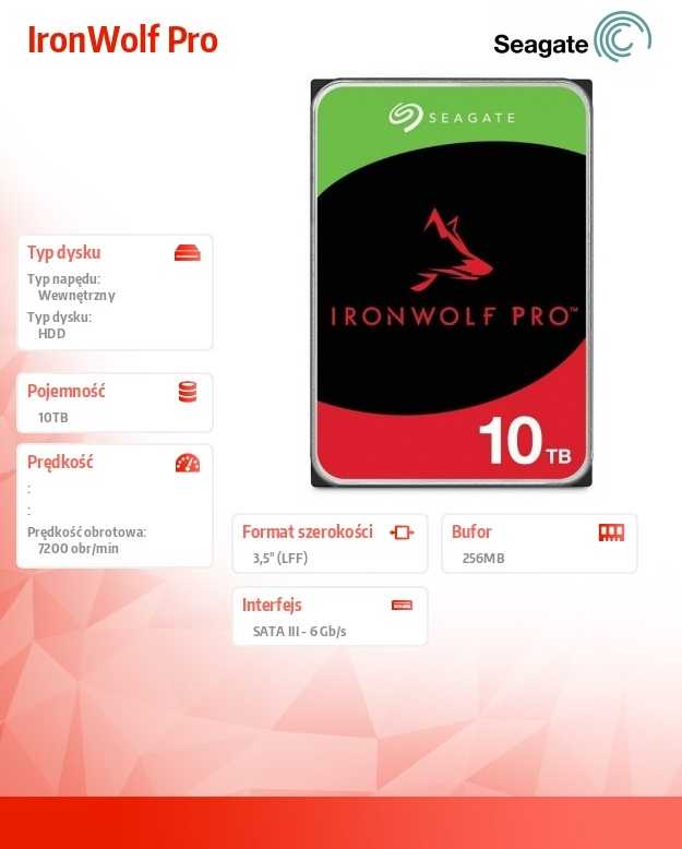 „Dysk“ kietasis diskas „Seagate IronWolf Pro“ (10 TB; 256 MB; 3,5 colio; SATA)