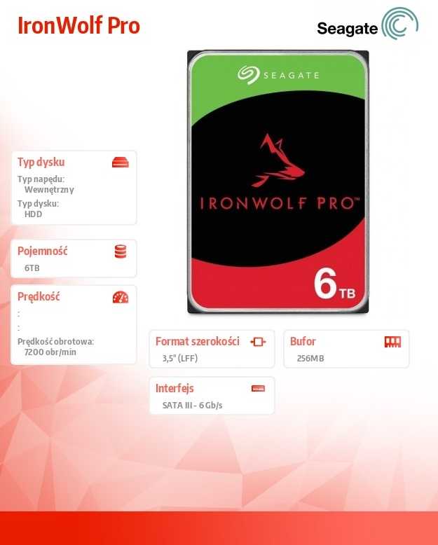 Dysk hdd seagate ironwolf pro (6 tb; 256mb; 3.5"; sata)