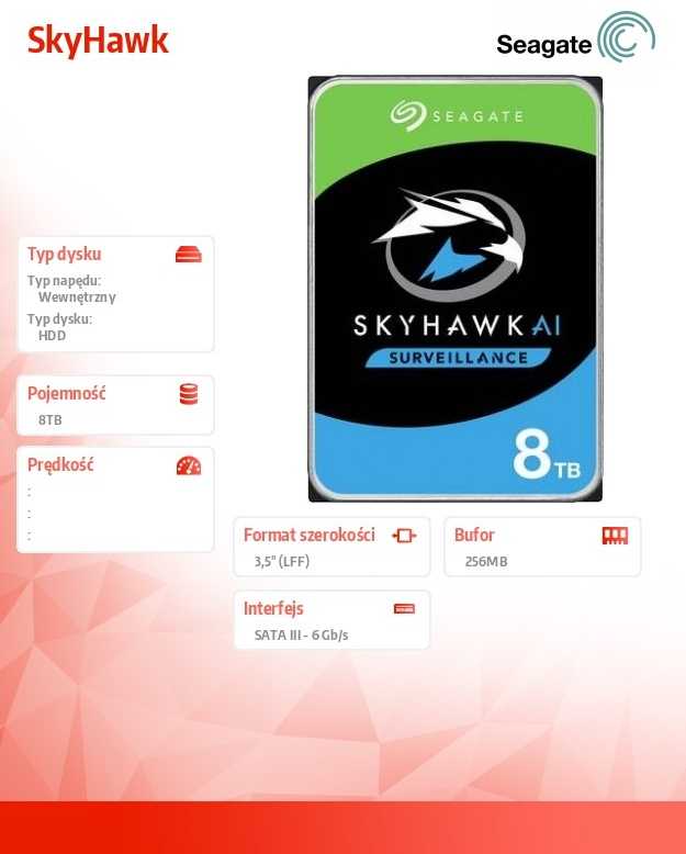 Seagate Dysk skyhawk 8tb 3,5 cali 256mb st8000vx010