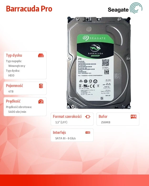 SEAGATE Desktop Barracuda 5400 4TB HDD 5400rpm SATA serial ATA 6Gb/s NCQ 256MB talpykla 8,9cm 3,5col. BLK