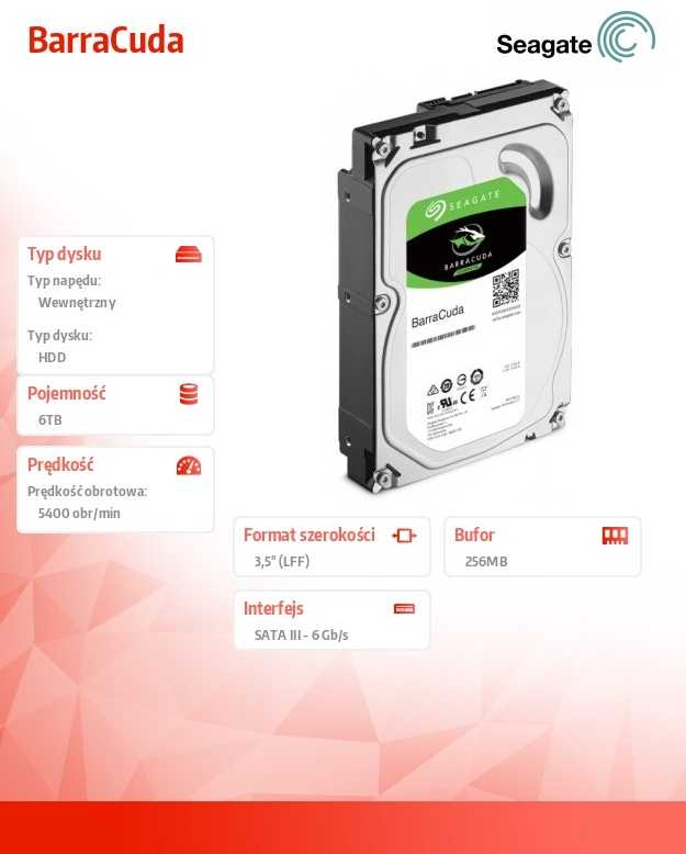 Dysk hdd seagate barracuda st6000dm003 (6 tb ; 3.5"; 256 mb; 5400 aps./min)
