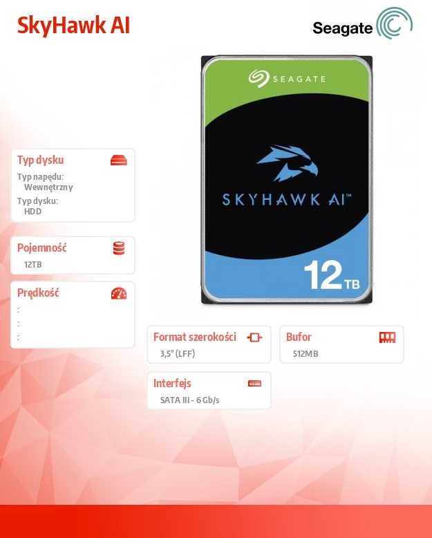 Seagate Dysk twardy skyhawk ai 12tb 3,5 cali 512mb