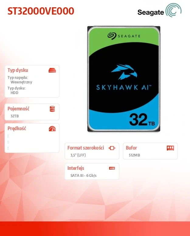 „Seagate Skyhawk AI“ 32 TB 3,5 colio kietasis diskas ST32000VE000