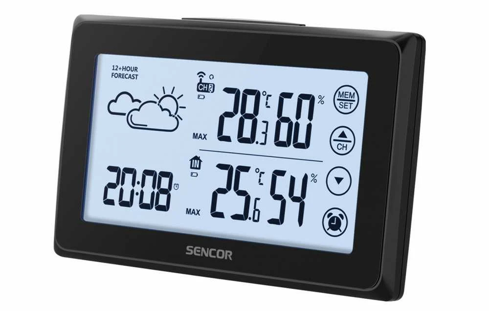 Sencor SWS 2850 orų stotis su jutikliniu ekranu, žadintuvu, 1 išoriniu jutikliu