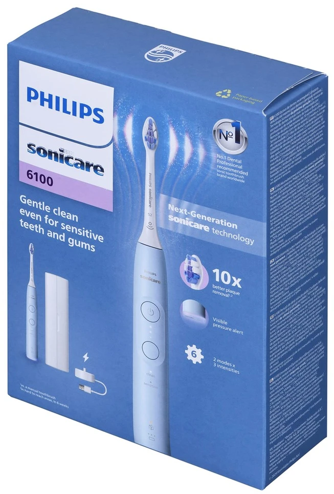 Elektrinis dantų šepetėlis Philips Sonicare Series 6100 HX7406/02, Žydras