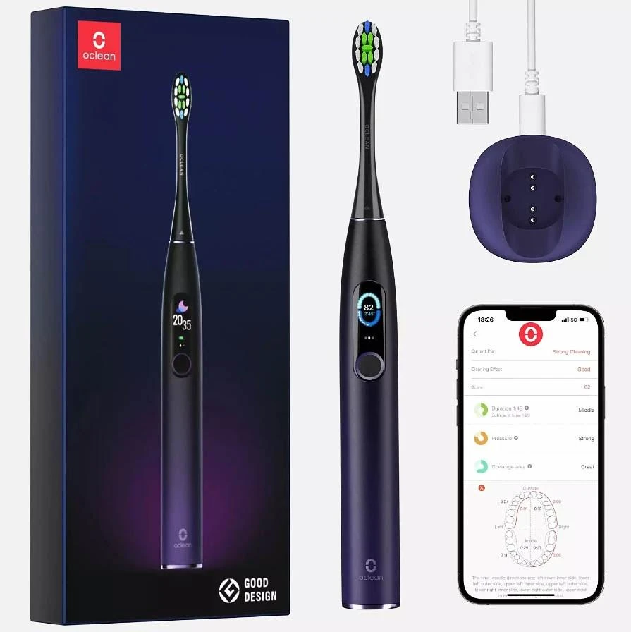 Elektrinis dantų šepetėlis Oclean X Pro, violetinis (Aurora Purple)