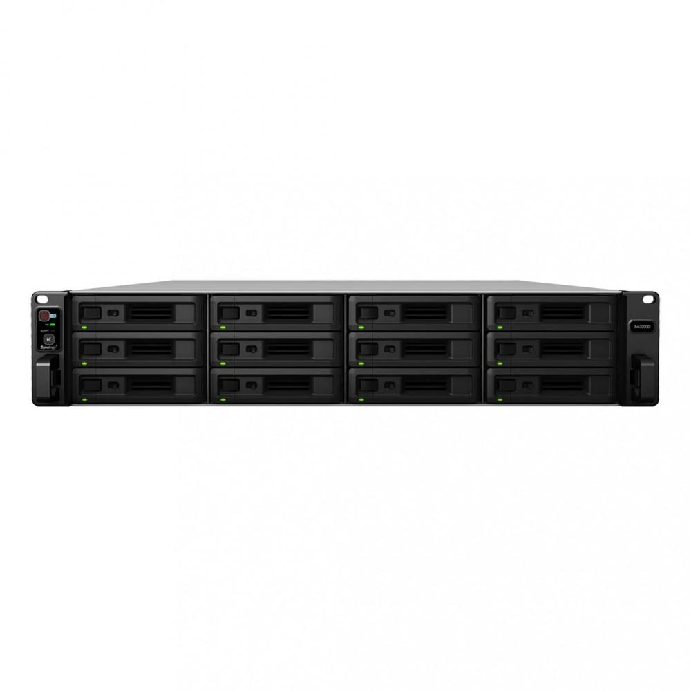 Serveris Synology Rack NAS SA3200D Iki 12 HDD / SSD Hot Swap, Xeon D-1521 Quad Core, Procesoriaus dažnis 2,4 GHz, 8 GB, DDR4, RAID 0,1,5,6,10, Hibridas, 2 x 1GbE, 1 x 10 GbE, 1 x išplėtimo prievadas, 1 x PCIe, dvigubas ventiliatorius