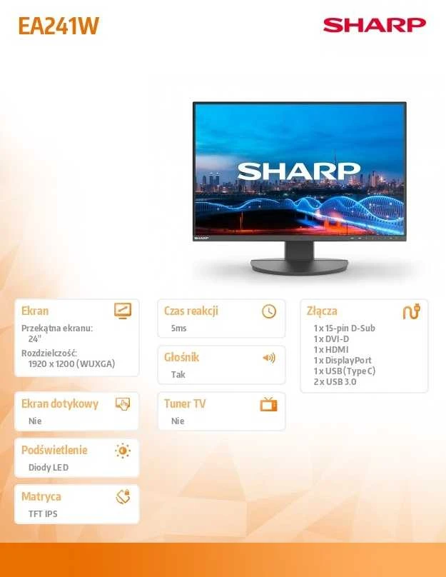 Monitorius SHARP DD-EA241W Juodas 24IN