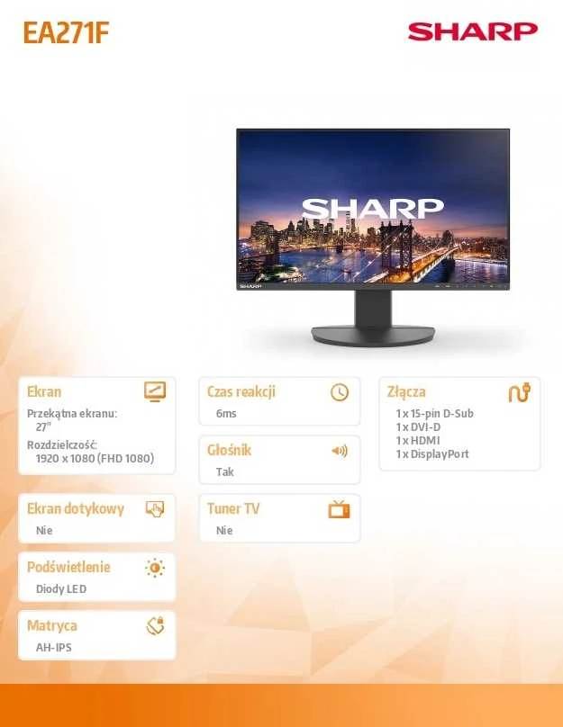 Monitorius Sharp DD-EA271F Juodas 27IN LCD FHD 1920X1080 16:9 6MS
