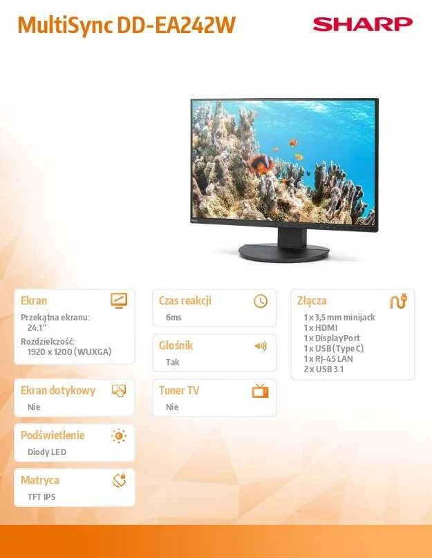 Monitorius Sharp DD-EA242W Juodas 24IN IPS - 1920X1200 16:10 300CD