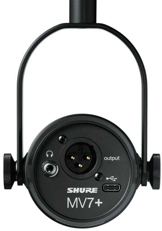 Shure mv7+-k-bndl – balso perdavimo/balso mikrofonas su xlr/usb-c jungtimi, juodas + gator stalo stovas