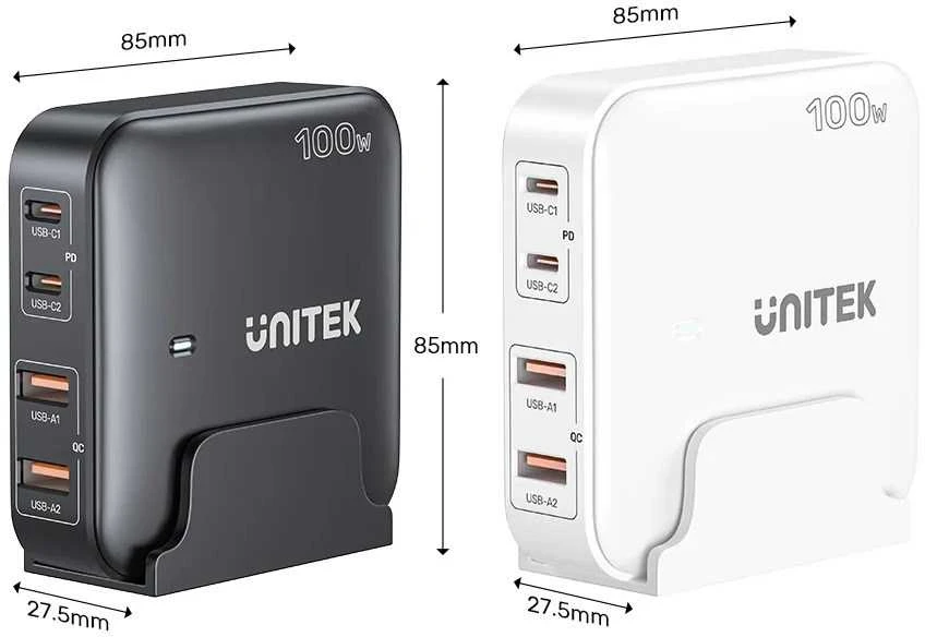 Unitek Įkroviklis rašomasis stalas GaN 100W 2xUSB-A 2xUSB-C juoda