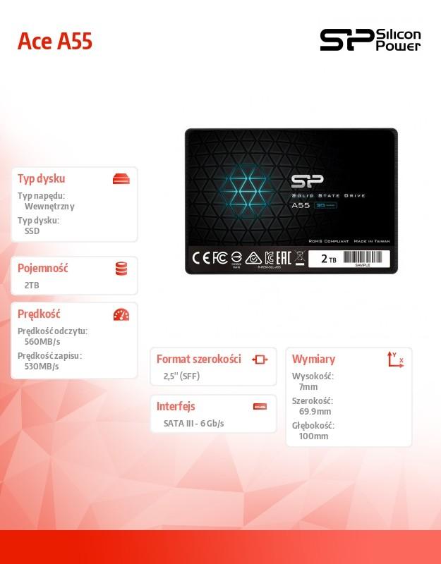 Silicon Power Disko ssd silicio power ace a55 2tb 2,5" sata iii 560/530 mb/s (sp002tbss3a55s25)