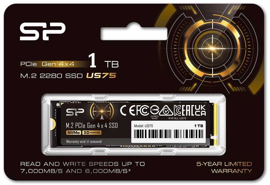 „Silicon Power US75“ SSD diskas, 1 TB, m.2, gen4, NVMe, 7000/6000 Mb/s (SP01kgbp44us7505),