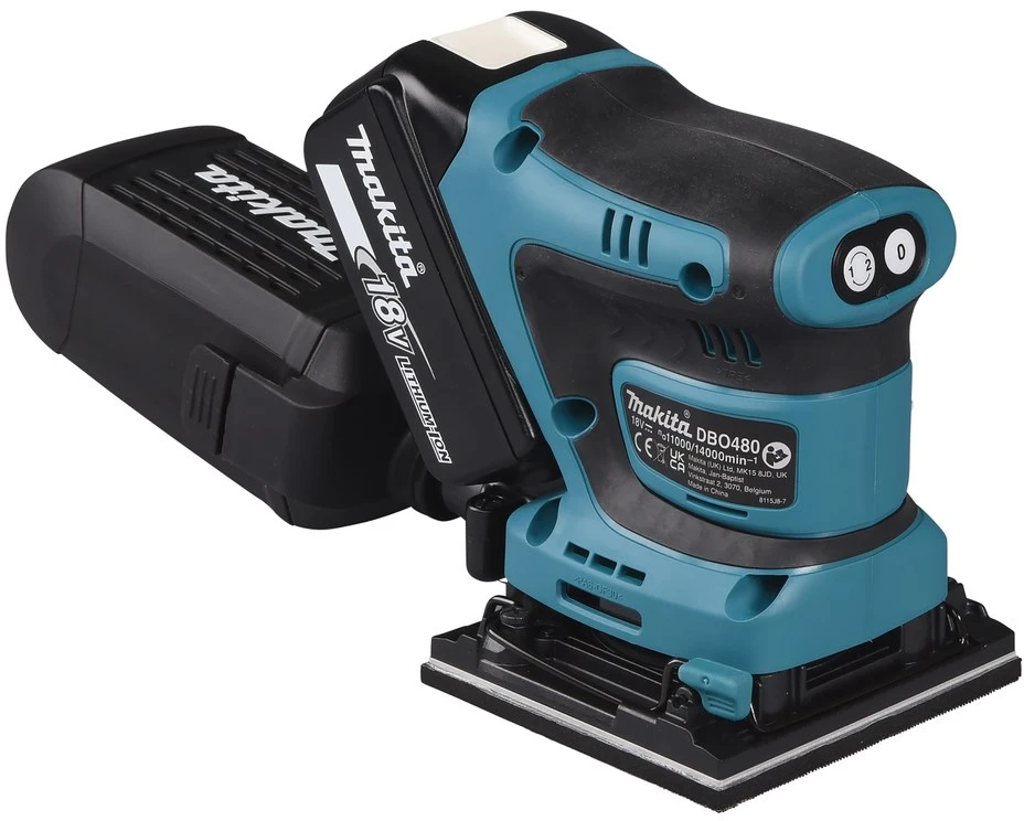 MAKITA akumuliatorinis ekscentrinis šlifuoklis DBO480Z 18V 93x185mm be akumuliatoriaus ir kroviklio