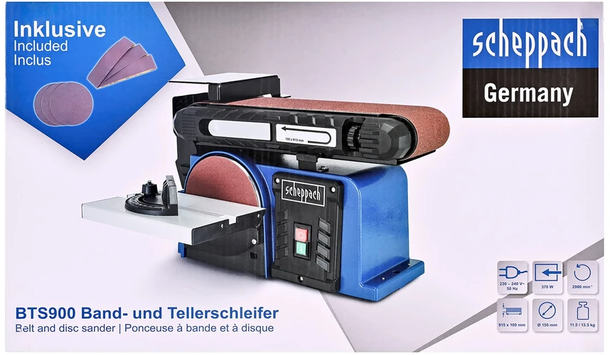 Šlifavimo staklės BTS900 3x šlifavimo juostos ir šlifavimo d, Scheppach