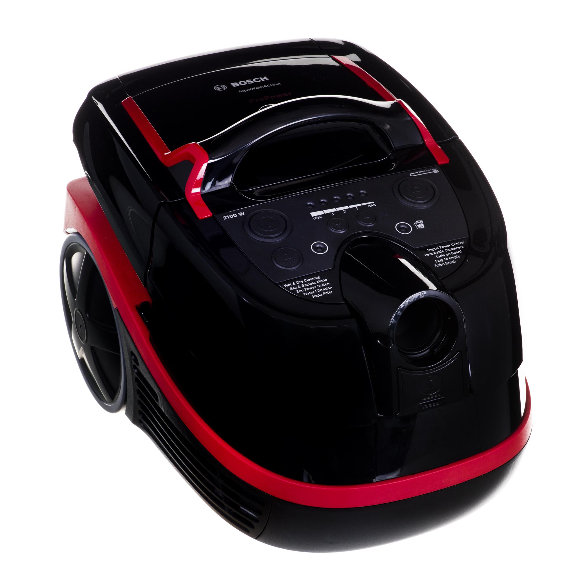 Sauso ir drėgno valymo dulkių siurblys Bosch AquaWash & Clean BWD421POW, 2100 W, Juodos ir raudonos spalvos
