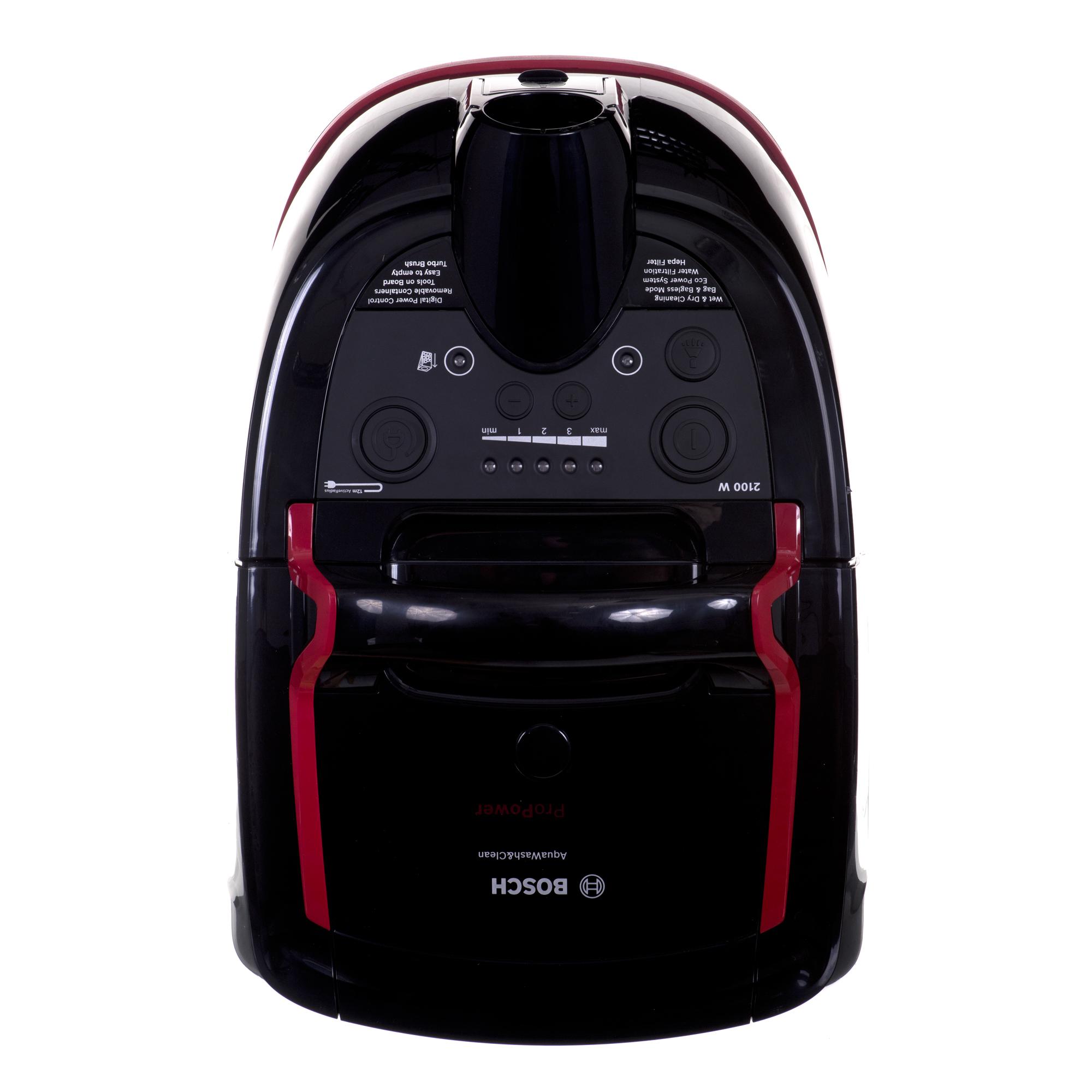 Sauso ir drėgno valymo dulkių siurblys Bosch AquaWash & Clean BWD421POW, 2100 W, Juodos ir raudonos spalvos