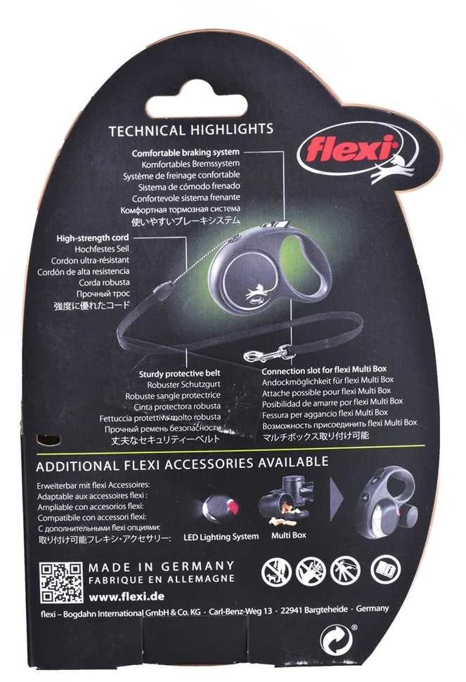 Smycz flexi automatinė juodas design s taśma 5 m - šuniui do 15 kg, spalva sidabrinė