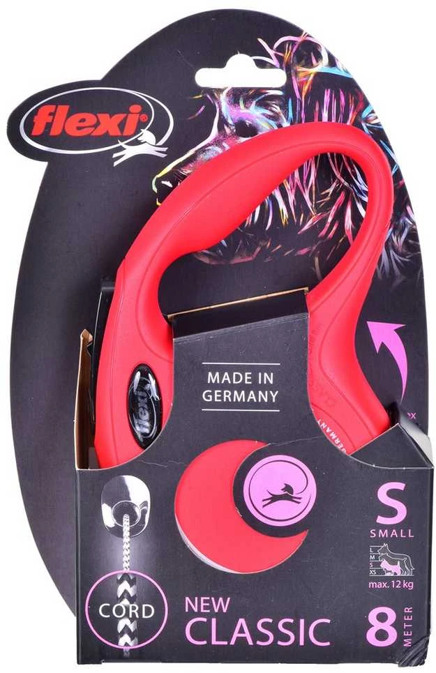 Flexi New Classic S pavadėlis šunims iki 12kg virvinis 8m raudonos spalvos