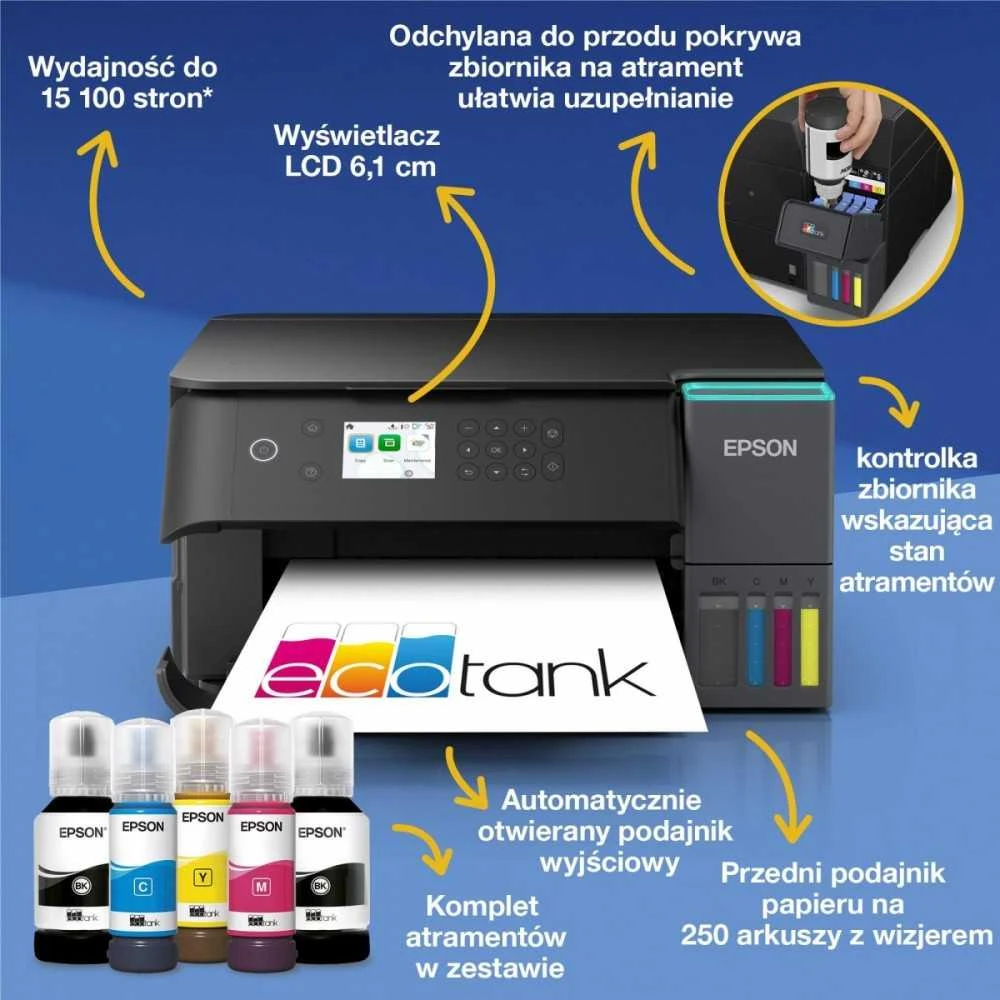 Spausdintuvas Epson | Daugiafunkcinis printers | EcoTank L6360 | Inkjet | Spalvotas | A4 | Wi-Fi | Juodas