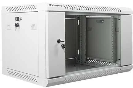 Spintelė rakinama, vienos sekcijos Lanberg WF01-6406-10S (6U, 368mm / 600mm / 450 mm, pakabinama, Stiklas, 19', pilka spalva)