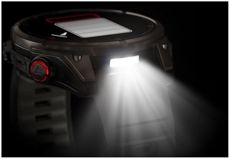 Išmanusis laikrodis Garmin fēnix® 8 Pro – 47 mm, AMOLED Sapphire, Pilkos anglies spalvos DLC titanas su juodos / pilkos akmenukų spalvos silikoniniu dirželiu