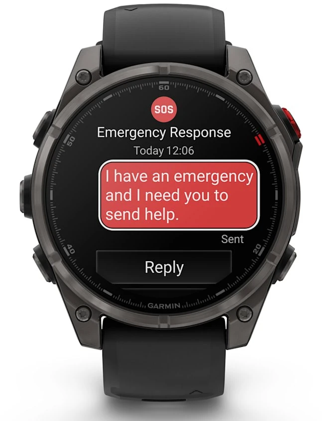 Išmanusis laikrodis Garmin fēnix® 8 Pro – 47 mm, AMOLED Sapphire, Pilkos anglies spalvos DLC titanas su juodos / pilkos akmenukų spalvos silikoniniu dirželiu