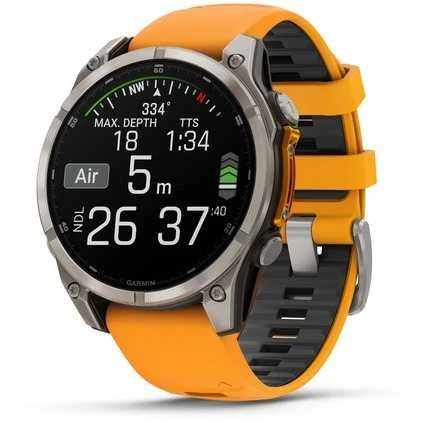 Išmanusis laikrodis Garmin Fenix 8 - 47 mm, AMOLED Sapphire, Titanas su oranžiniu / grafito spalvos silikoniniu dirželiu