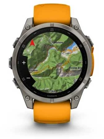 Išmanusis laikrodis Garmin Fenix 8 - 47 mm, AMOLED Sapphire, Titanas su oranžiniu / grafito spalvos silikoniniu dirželiu