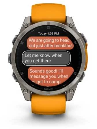 Išmanusis laikrodis Garmin Fenix 8 - 47 mm, AMOLED Sapphire, Titanas su oranžiniu / grafito spalvos silikoniniu dirželiu